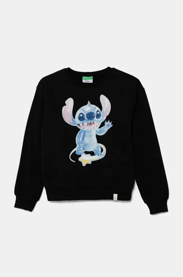 United Colors of Benetton Dječja pamučna dukserica United Colors of Benetton boja: crna, s tiskom, 3PQMC10MU