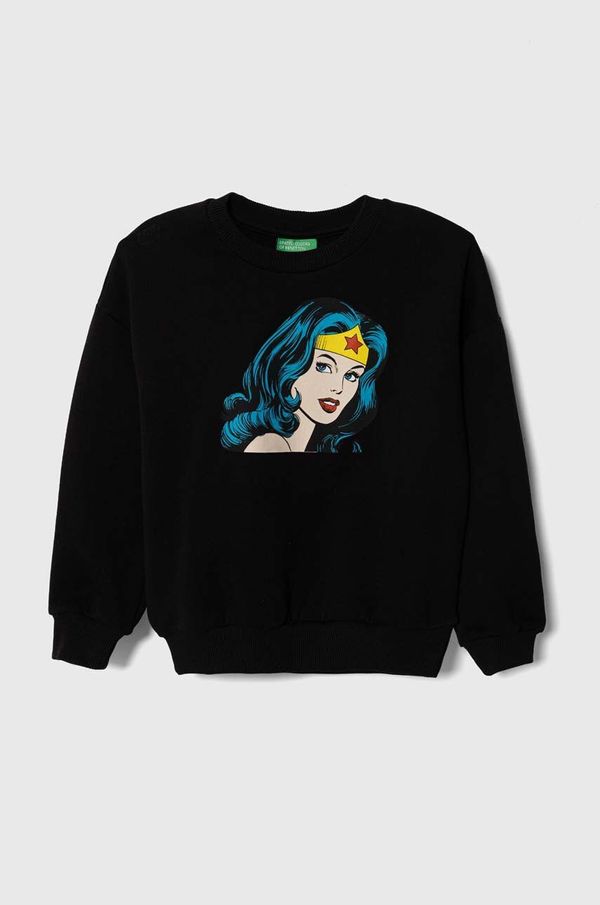 United Colors of Benetton Dječja pamučna dukserica United Colors of Benetton boja: crna, s tiskom