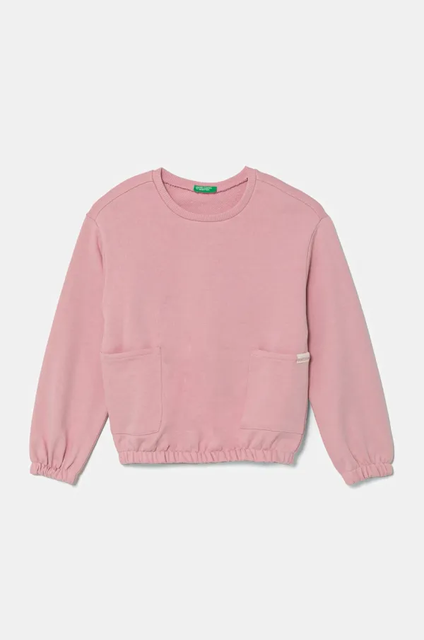 United Colors of Benetton Dječja pamučna dukserica United Colors of Benetton boja: ružičasta, bez uzorka, 3UNIG10IO