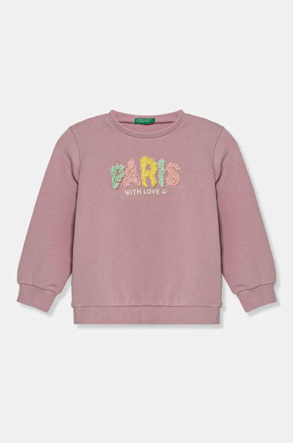 United Colors of Benetton Dječja pamučna dukserica United Colors of Benetton boja: ružičasta, s aplikacijom, 3J68G10J0