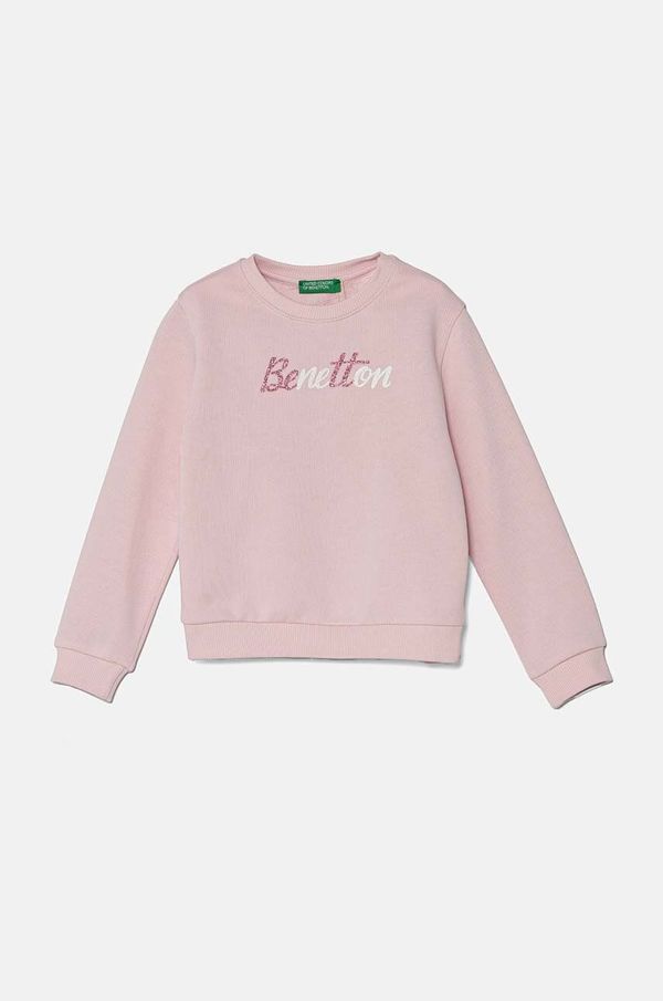 United Colors of Benetton Dječja pamučna dukserica United Colors of Benetton boja: ružičasta, s aplikacijom, 3J70G10F8