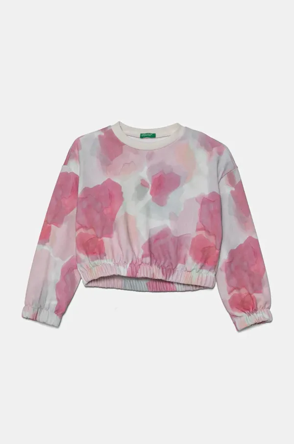 United Colors of Benetton Dječja pamučna dukserica United Colors of Benetton boja: ružičasta, s uzorkom, 35UJC10OB