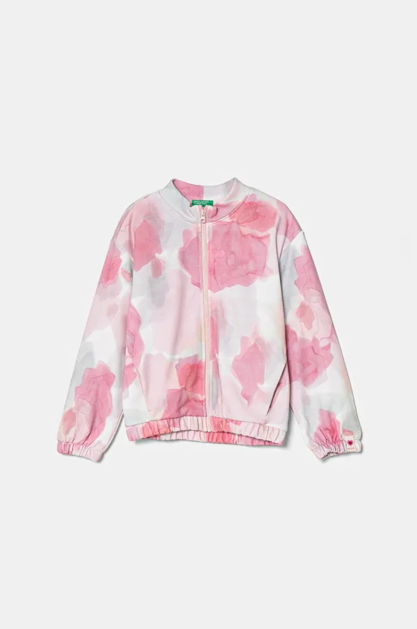 United Colors of Benetton Dječja pamučna dukserica United Colors of Benetton boja: ružičasta, s uzorkom, 35UJG503S