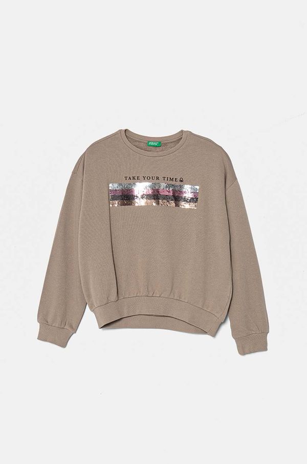 United Colors of Benetton Dječja pamučna dukserica United Colors of Benetton boja: siva, s aplikacijom, 3J68C10K0