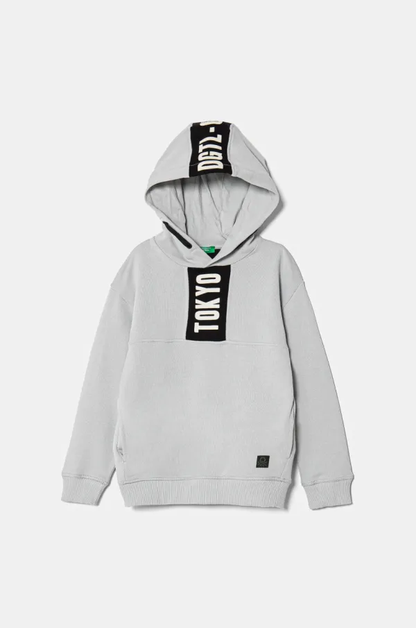 United Colors of Benetton Dječja pamučna dukserica United Colors of Benetton boja: siva, s kapuljačom, s tiskom, 3J68C204I