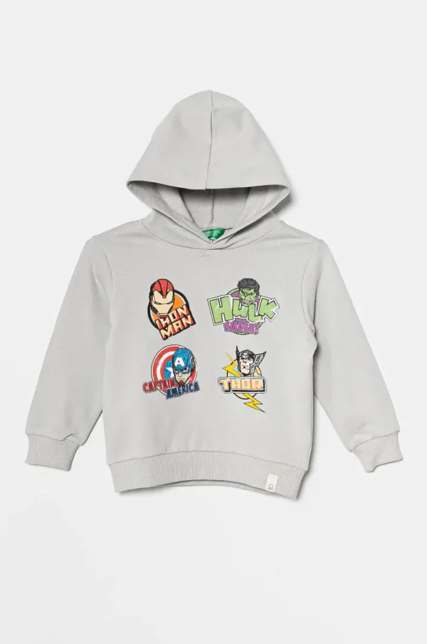 United Colors of Benetton Dječja pamučna dukserica United Colors of Benetton boja: siva, s kapuljačom, s tiskom, 3PQMG2012