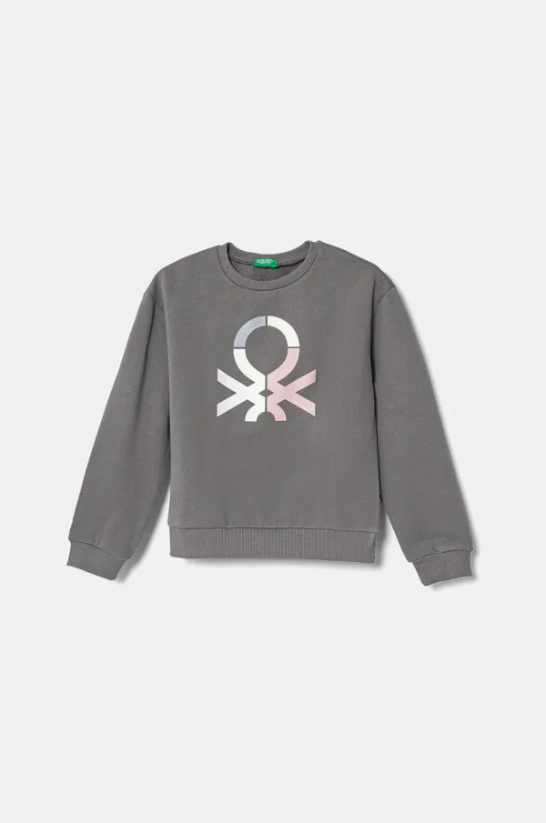 United Colors of Benetton Dječja pamučna dukserica United Colors of Benetton boja: siva, s tiskom, 3J68C10MX