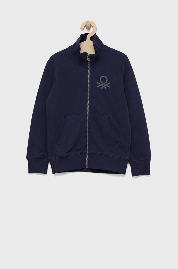 United Colors of Benetton Dječja pamučna dukserica United Colors of Benetton boja: tamno plava, glatka