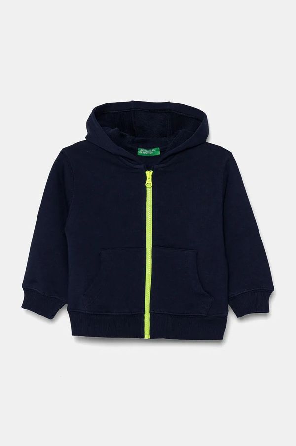 United Colors of Benetton Dječja pamučna dukserica United Colors of Benetton boja: tamno plava, s kapuljačom, s tiskom, 3FWYG5039