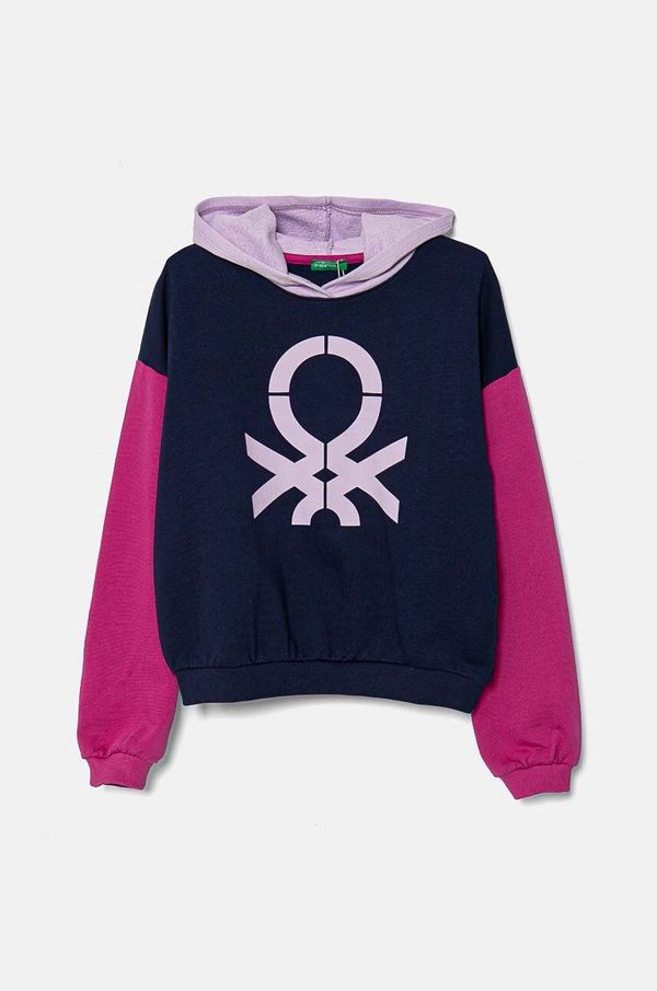 United Colors of Benetton Dječja pamučna dukserica United Colors of Benetton boja: tamno plava, s kapuljačom, s tiskom, 3J68C203Q