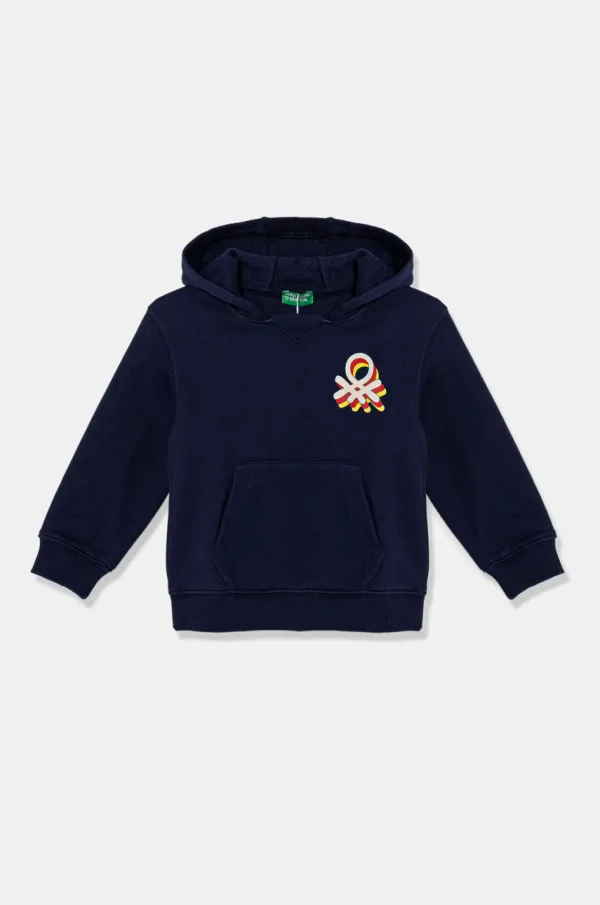 United Colors of Benetton Dječja pamučna dukserica United Colors of Benetton boja: tamno plava, s kapuljačom, s tiskom, 3J68G2011