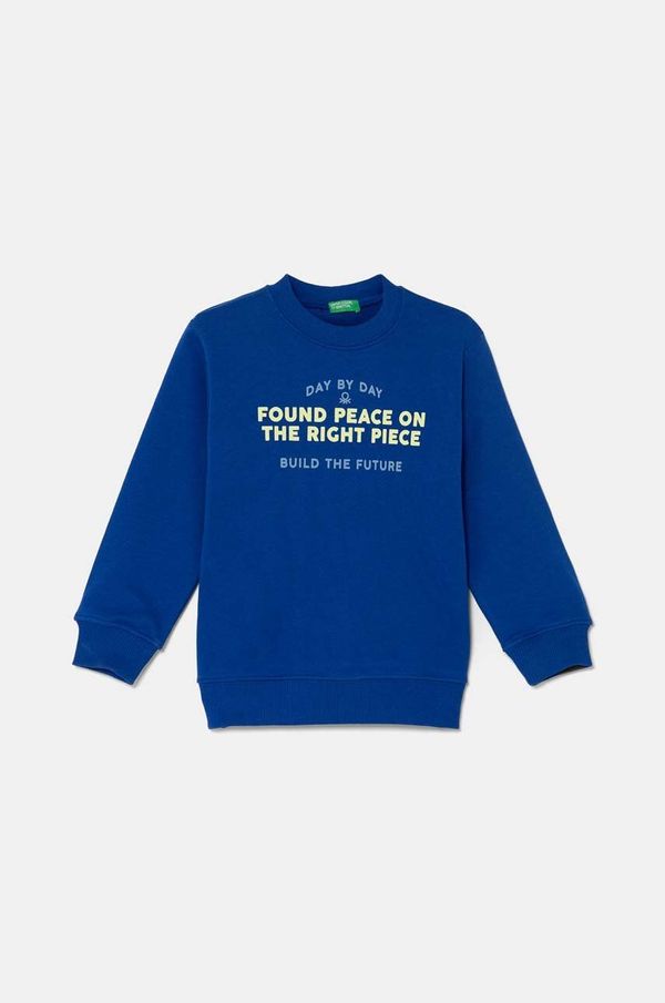 United Colors of Benetton Dječja pamučna dukserica United Colors of Benetton boja: tamno plava, s tiskom, 3FWYG10FN