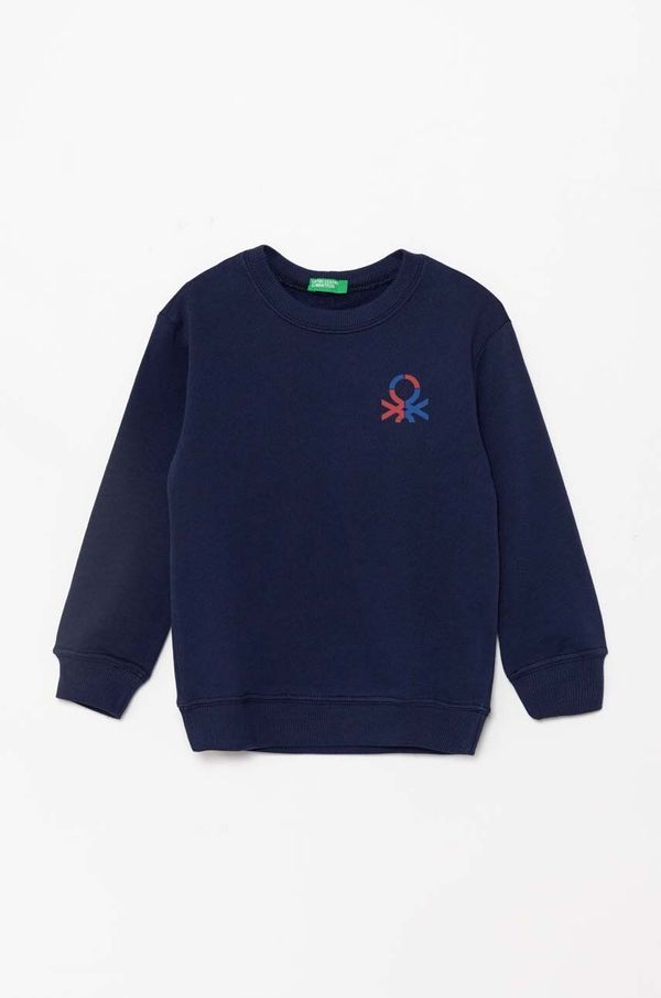 United Colors of Benetton Dječja pamučna dukserica United Colors of Benetton boja: tamno plava, s tiskom, 3J70G10F0