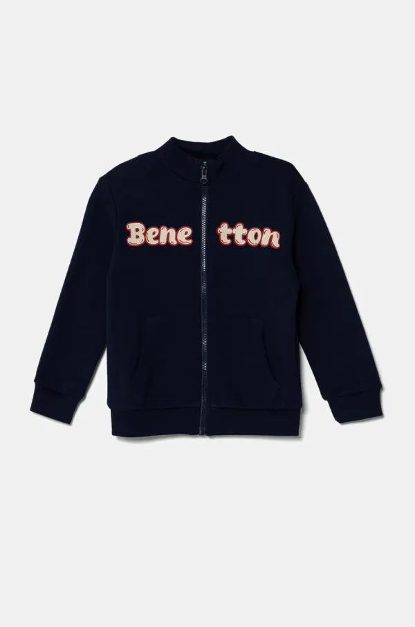 United Colors of Benetton Dječja pamučna dukserica United Colors of Benetton boja: tamno plava, s tiskom, 3J70G503M