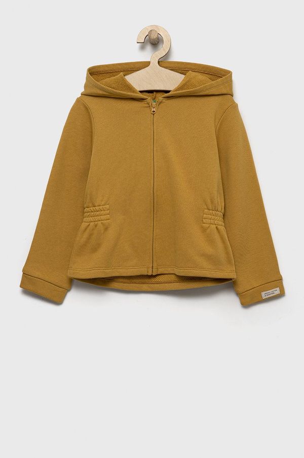 United Colors of Benetton Dječja pamučna dukserica United Colors of Benetton boja: zelena, s kapuljačom, glatka