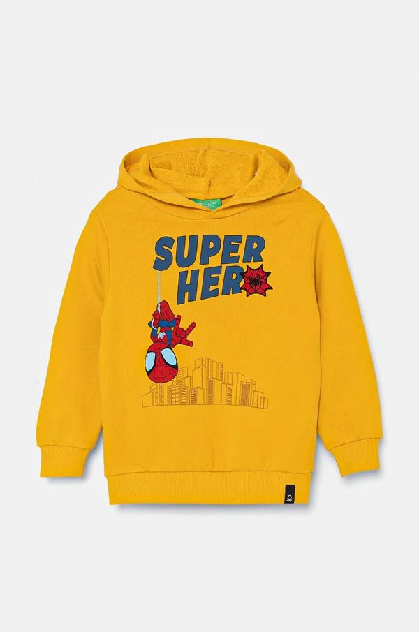 United Colors of Benetton Dječja pamučna dukserica United Colors of Benetton boja: žuta, s kapuljačom, s tiskom, 3J68G200Z
