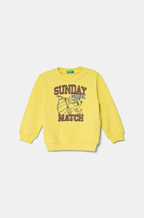 United Colors of Benetton Dječja pamučna dukserica United Colors of Benetton boja: žuta, s tiskom, 3UNIG10II