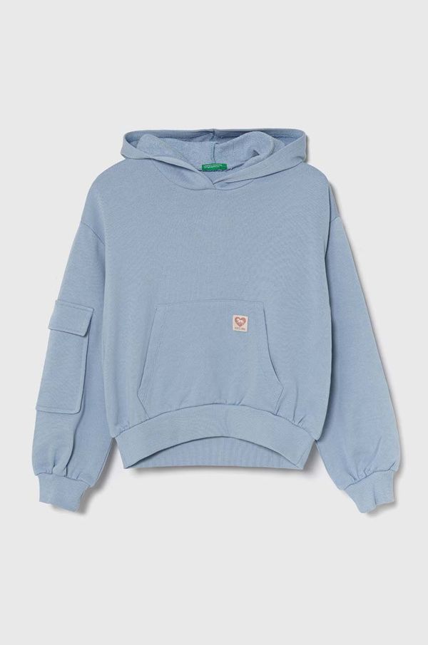 United Colors of Benetton Dječja pamučna dukserica United Colors of Benetton s kapuljačom, bez uzorka