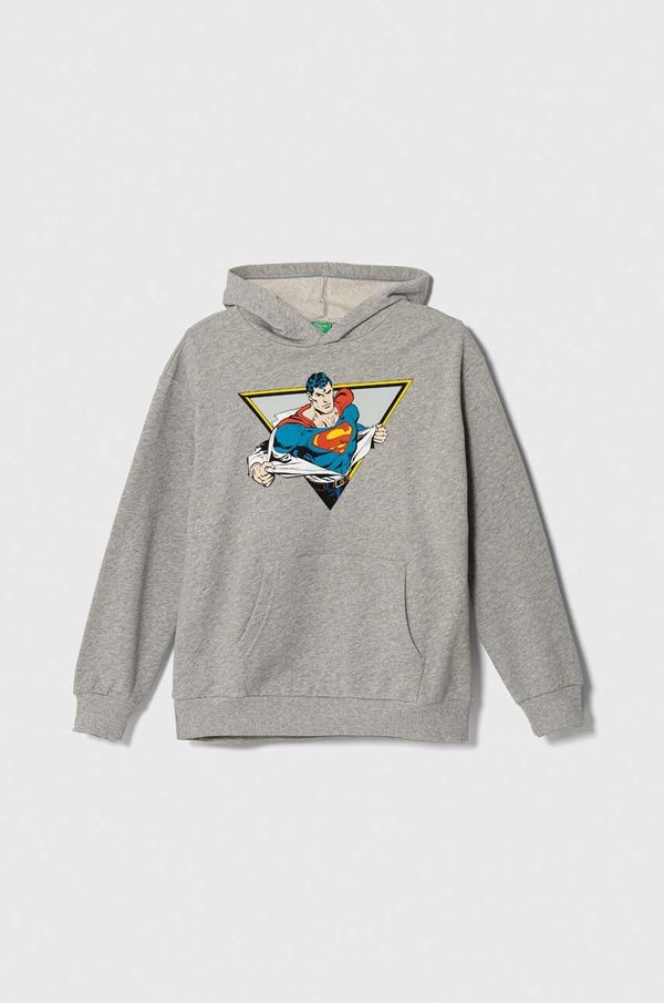 United Colors of Benetton Dječja pamučna dukserica United Colors of Benetton x DC boja: siva, s kapuljačom, s tiskom