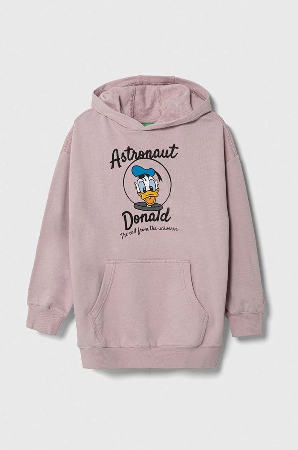 United Colors of Benetton Dječja pamučna dukserica United Colors of Benetton x Disney boja: ljubičasta, s kapuljačom, s tiskom