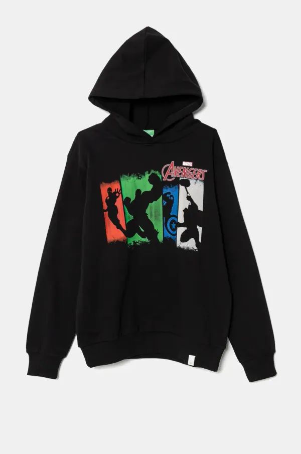 United Colors of Benetton Dječja pamučna dukserica United Colors of Benetton x Marvel boja: crna, s kapuljačom, s tiskom, 3PQMC204F