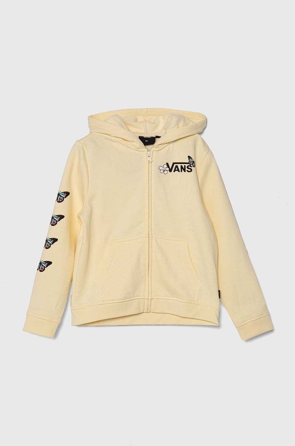 Vans Dječja pamučna dukserica Vans FLUTTER FLY ZIP HOODIE boja: žuta, s kapuljačom, s tiskom