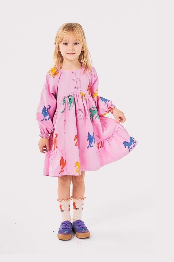 Bobo Choses Dječja pamučna haljina Bobo Choses Wonder Horse boja: ružičasta, mini, širi se prema dolje, 224AC110