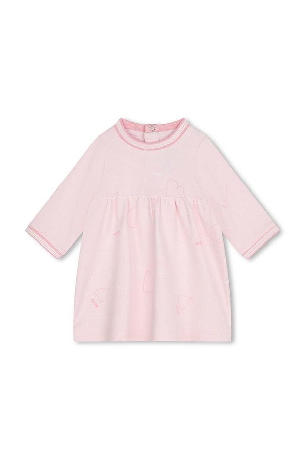 Boss Dječja pamučna haljina BOSS boja: ružičasta, mini, širi se prema dolje, J51076