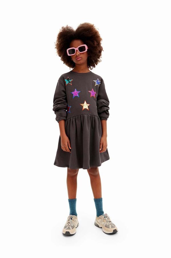 Desigual Dječja pamučna haljina Desigual boja: crna, mini, širi se prema dolje, 24WGVK18