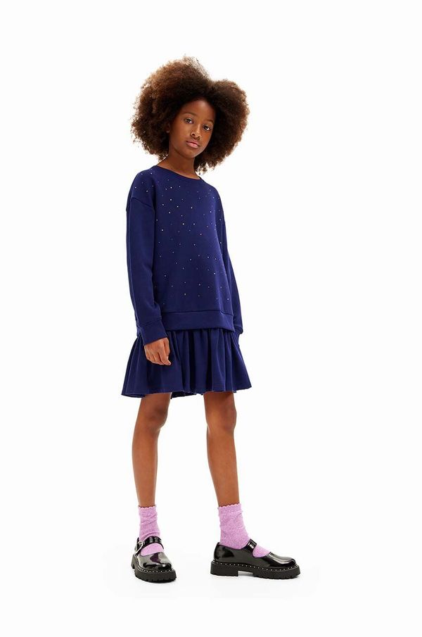 Desigual Dječja pamučna haljina Desigual boja: tamno plava, mini, širi se prema dolje, 24WGVK01