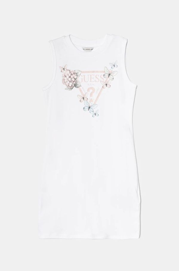 Guess Dječja pamučna haljina Guess boja: bijela, midi, uska, J4RK38 KA6W4
