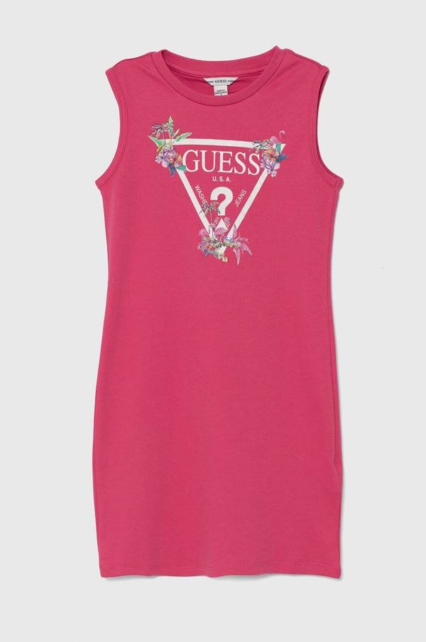 Guess Dječja pamučna haljina Guess boja: bijela, mini, ravna