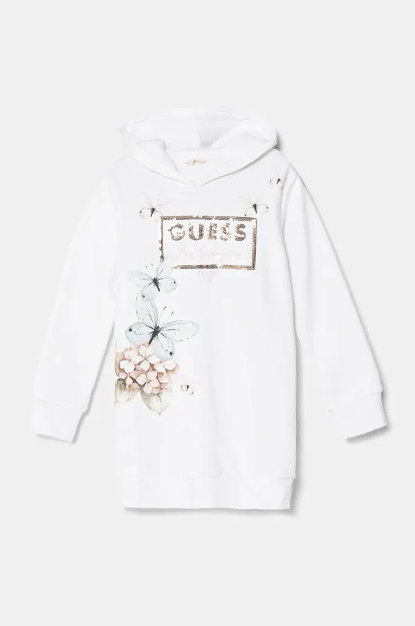 Guess Dječja pamučna haljina Guess boja: bijela, mini, ravna, J5RK35 KAD74