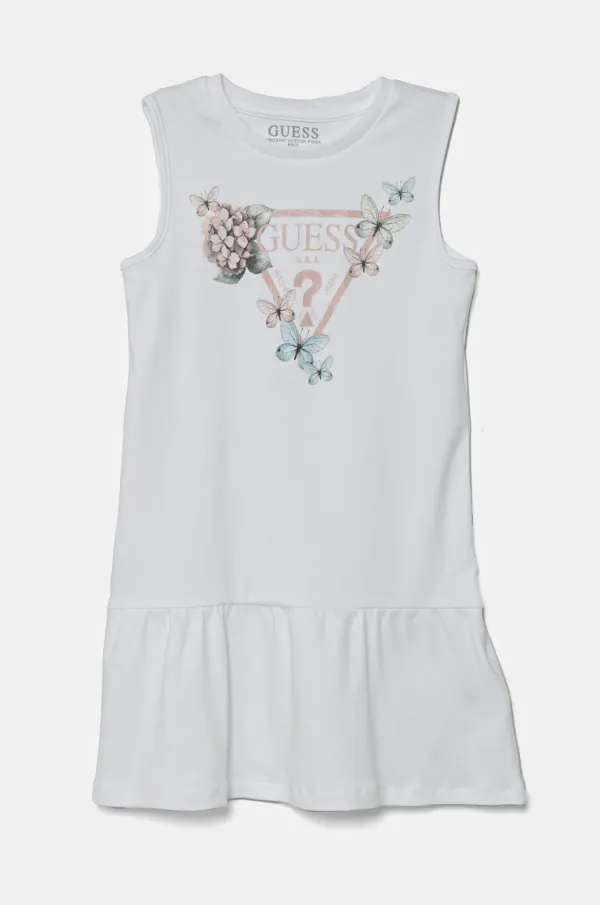 Guess Dječja pamučna haljina Guess boja: bijela, mini, ravna, K4RK23 KA6W4