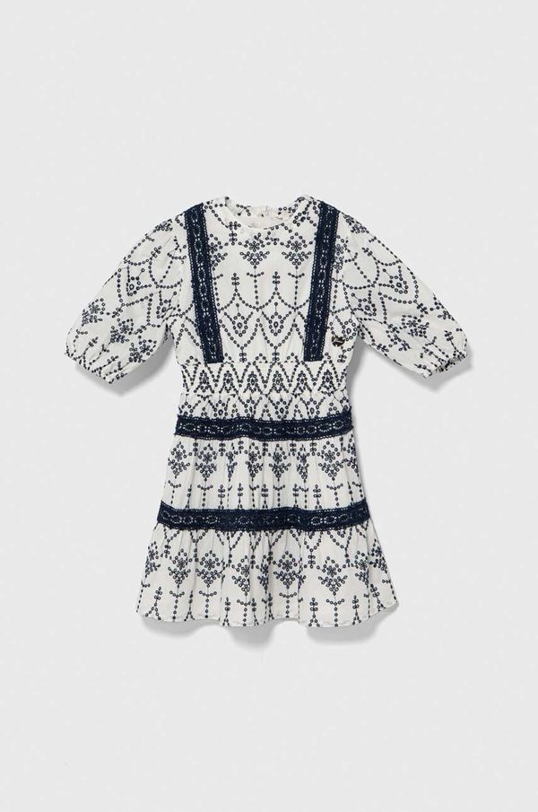 Guess Dječja pamučna haljina Guess boja: bijela, mini, širi se prema dolje
