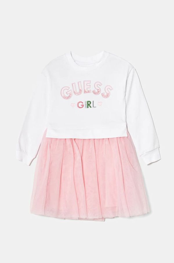 Guess Dječja pamučna haljina Guess boja: bijela, mini, širi se prema dolje, K5RK05 K82T0
