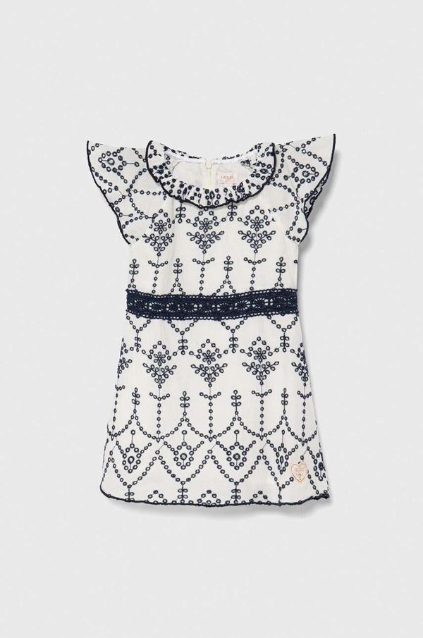Guess Dječja pamučna haljina Guess boja: bijela, mini, širi se prema dolje