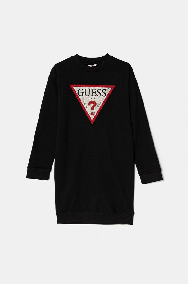 Guess Dječja pamučna haljina Guess boja: crna, mini, ravna, J3YK20 KA6R4
