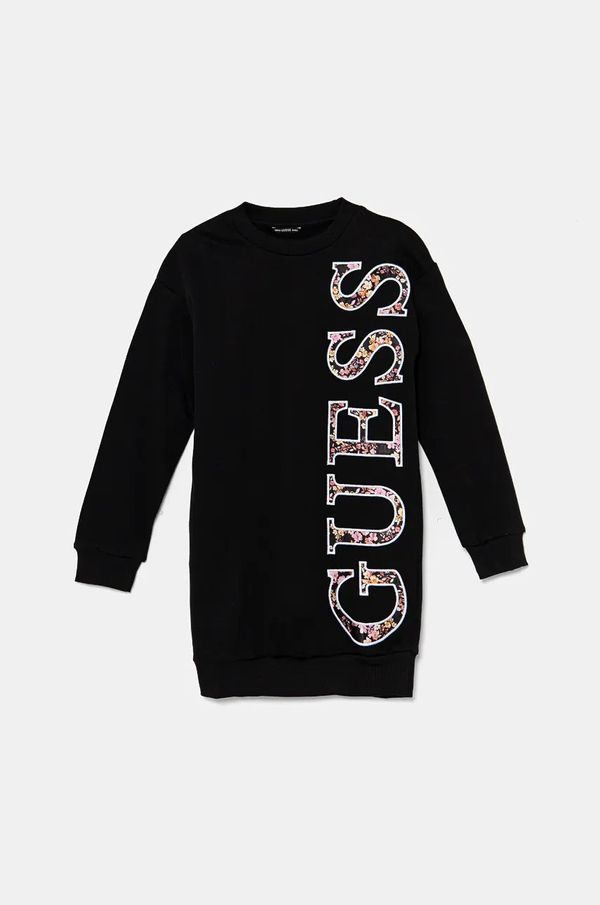 Guess Dječja pamučna haljina Guess boja: crna, mini, ravna, J4BK05 KAX73