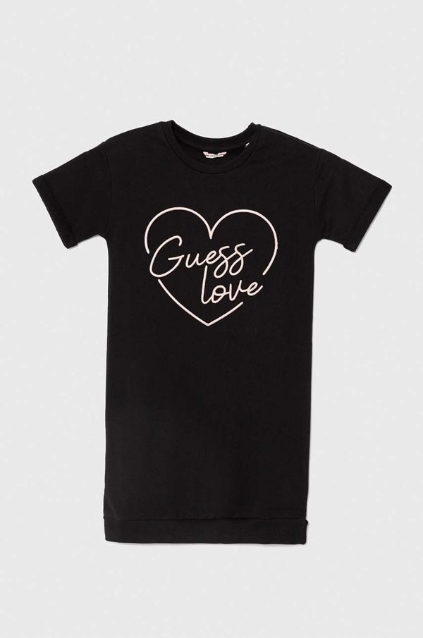 Guess Dječja pamučna haljina Guess boja: crna, mini, ravna, J4YK10 KA6R3