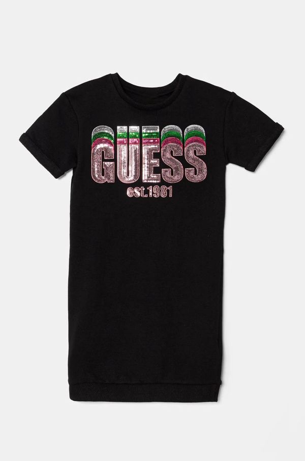 Guess Dječja pamučna haljina Guess boja: crna, mini, ravna, J5RK15 KAD74