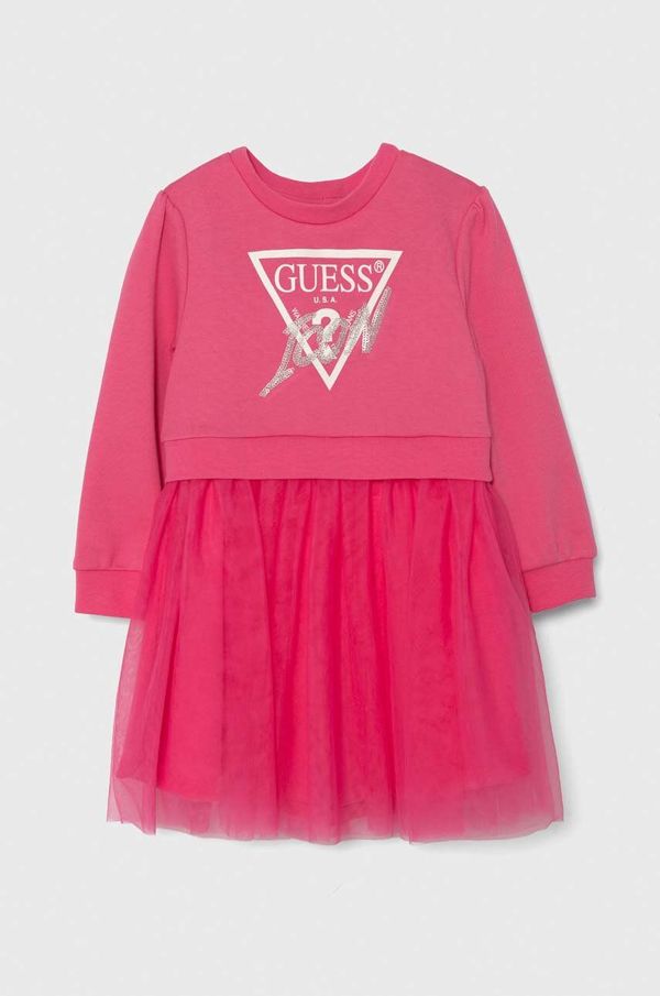 Guess Dječja pamučna haljina Guess boja: ružičasta, mini, širi se prema dolje, K4YK09 KB8R0