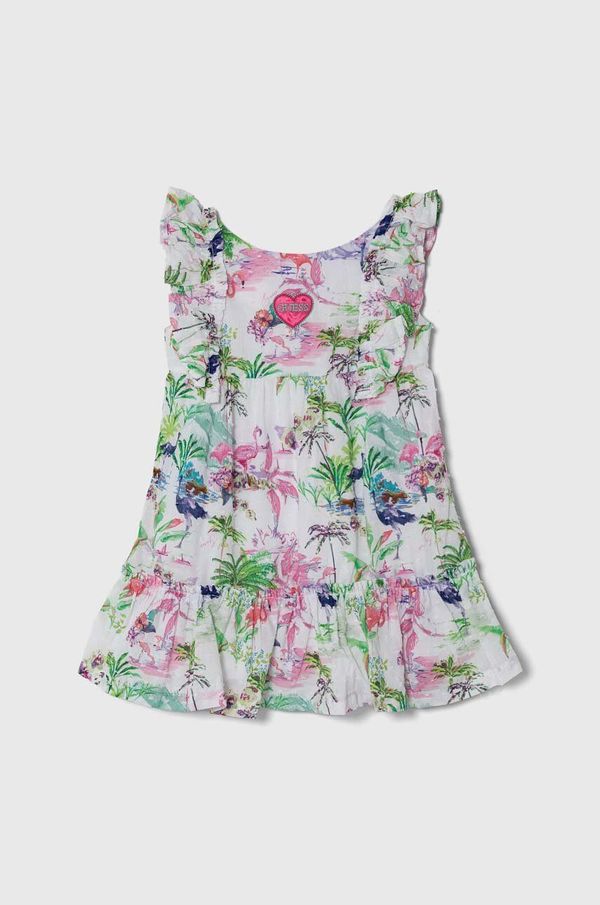 Guess Dječja pamučna haljina Guess boja: zelena, mini, širi se prema dolje