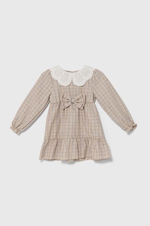 Jamiks Dječja pamučna haljina Jamiks BELITA boja: bež, mini, širi se prema dolje, JZH155