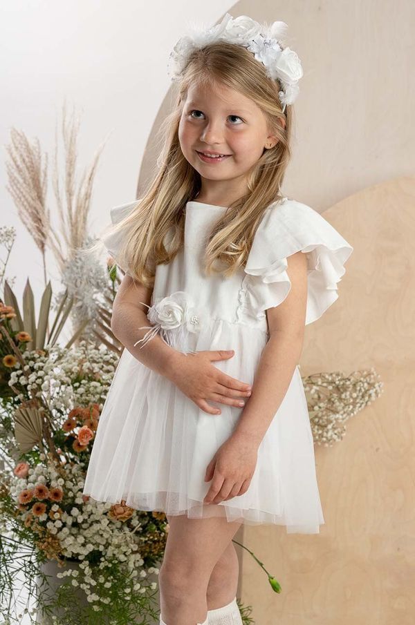 Jamiks Dječja pamučna haljina Jamiks boja: bež, mini, širi se prema dolje