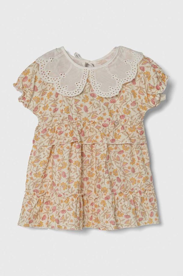 Jamiks Dječja pamučna haljina Jamiks boja: bež, mini, širi se prema dolje