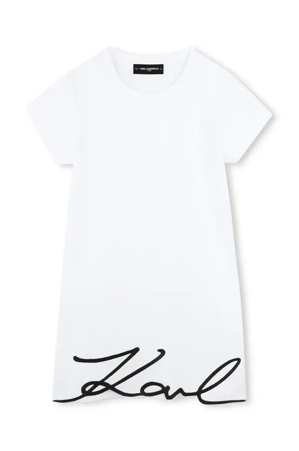 Karl Lagerfeld Dječja pamučna haljina Karl Lagerfeld boja: bijela, mini, ravna, Z30454