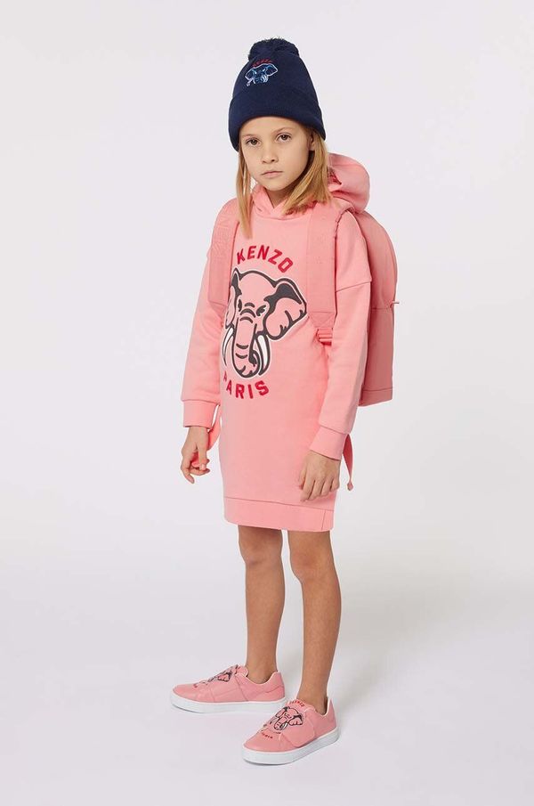 Kenzo kids Dječja pamučna haljina Kenzo Kids boja: ružičasta, mini, ravna, K60660