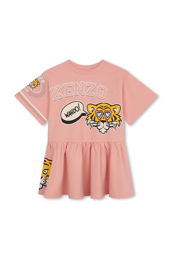 Kenzo kids Dječja pamučna haljina Kenzo Kids boja: ružičasta, mini, širi se prema dolje