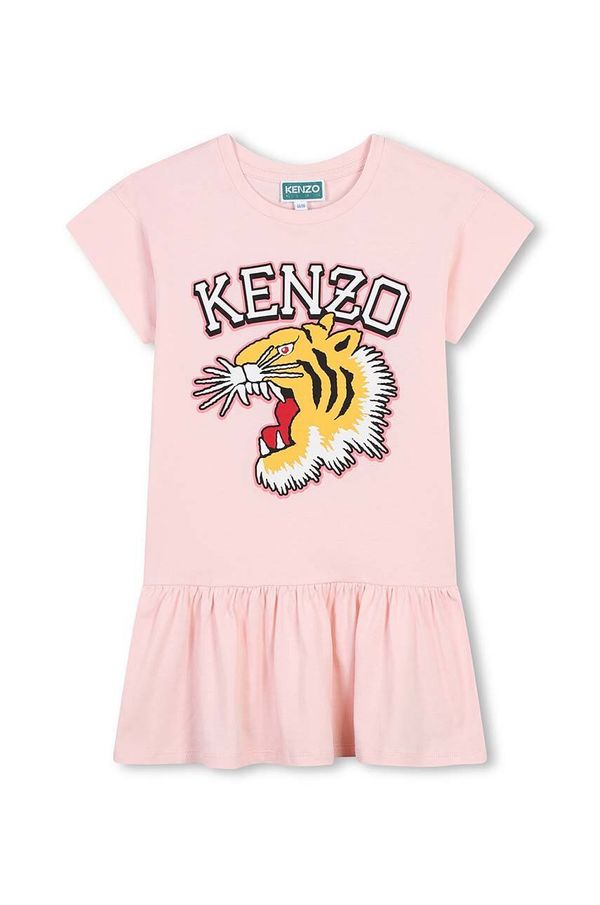 Kenzo kids Dječja pamučna haljina Kenzo Kids boja: ružičasta, mini, širi se prema dolje, K60682